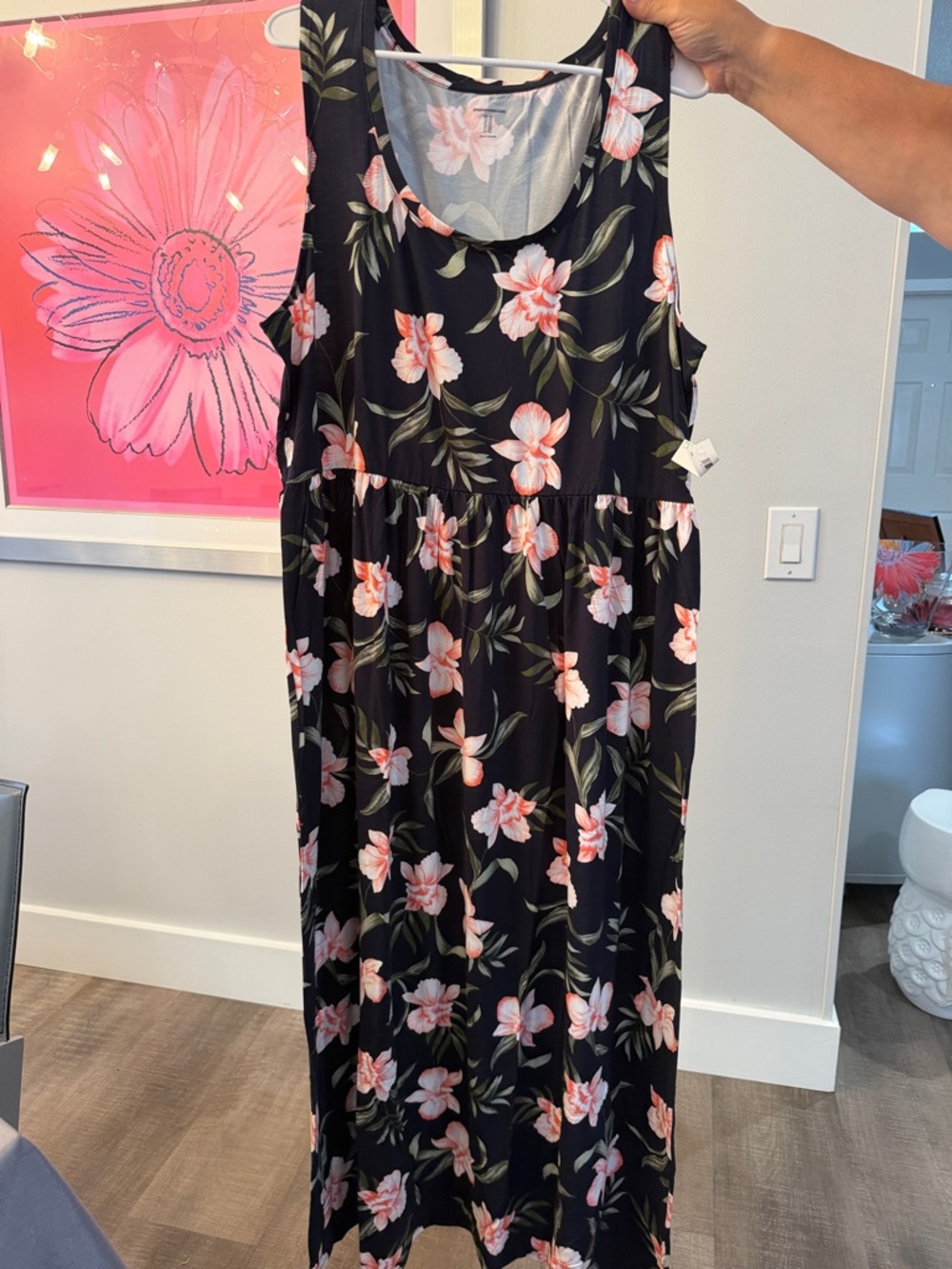 Floral Sleeveless Maxi Dress with Pink Blossoms
